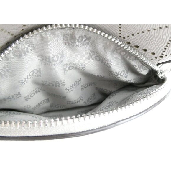 Michael Kors Abbey Gray Silver Perforated Leather Mini Backpack - Picture 10 of 16